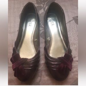Piper Shoes Women’s Size 6 Purple Glitter Velvet Bow Ballet Flats Slipons Cute